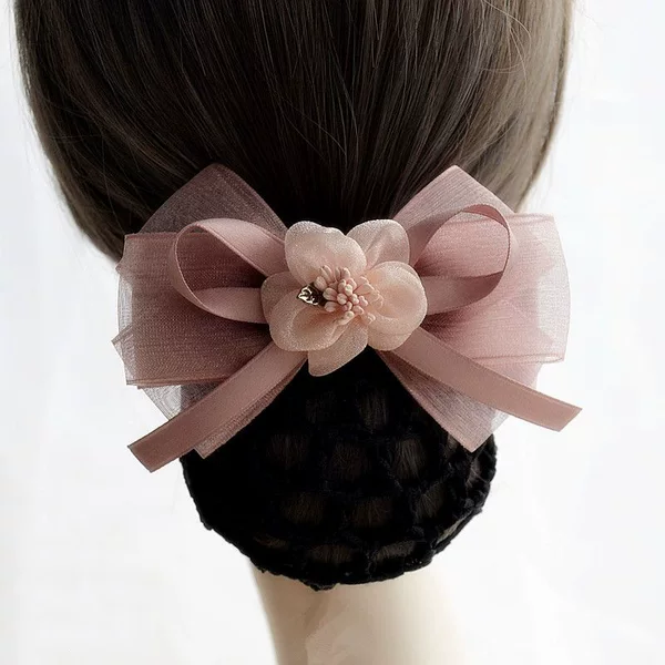 Bow hotel hair net stewardess nurse net pocket work hair accessories headdress flower female Korean style bank back head plate