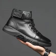 男士新款马丁靴男休闲高帮大码48码男鞋中帮皮鞋男英伦风黑色靴子