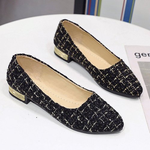 Women's Single Shoes 2024 Summer Autumn New Chanel Style Low-Top Color Block Plus Size Women's Canvas Slip-On Beanpole Shoes