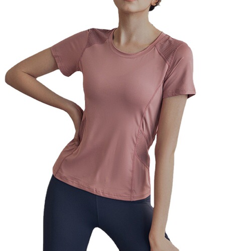 Yoga Wear Summer Mesh Spliced Short Sleeve Sport Thin Breathable T-Shirt Running Quick Dry Fitness Dancing Daily Up 