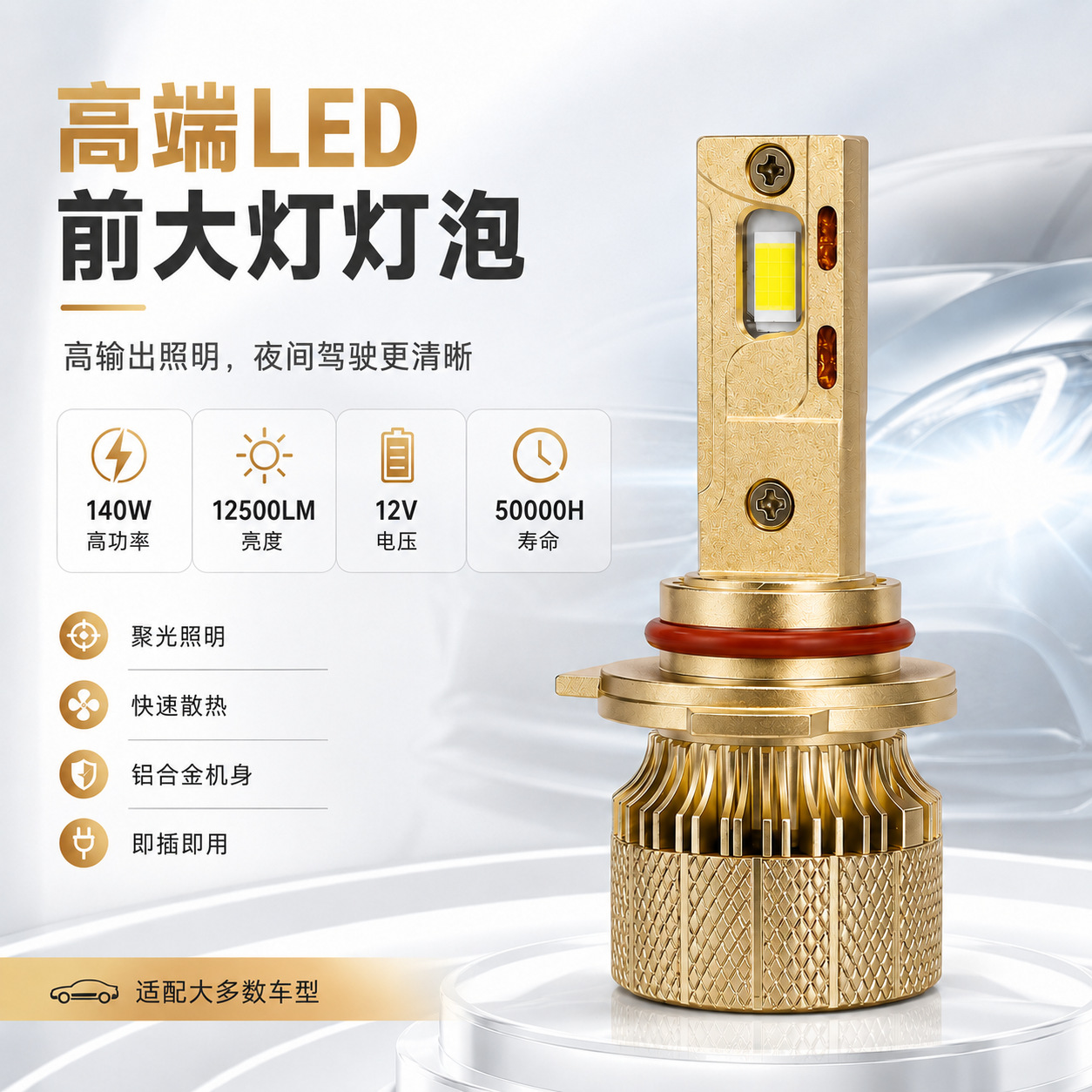 汉兰达专用LED大灯140W一对高亮聚光前照灯内置解码即插即用