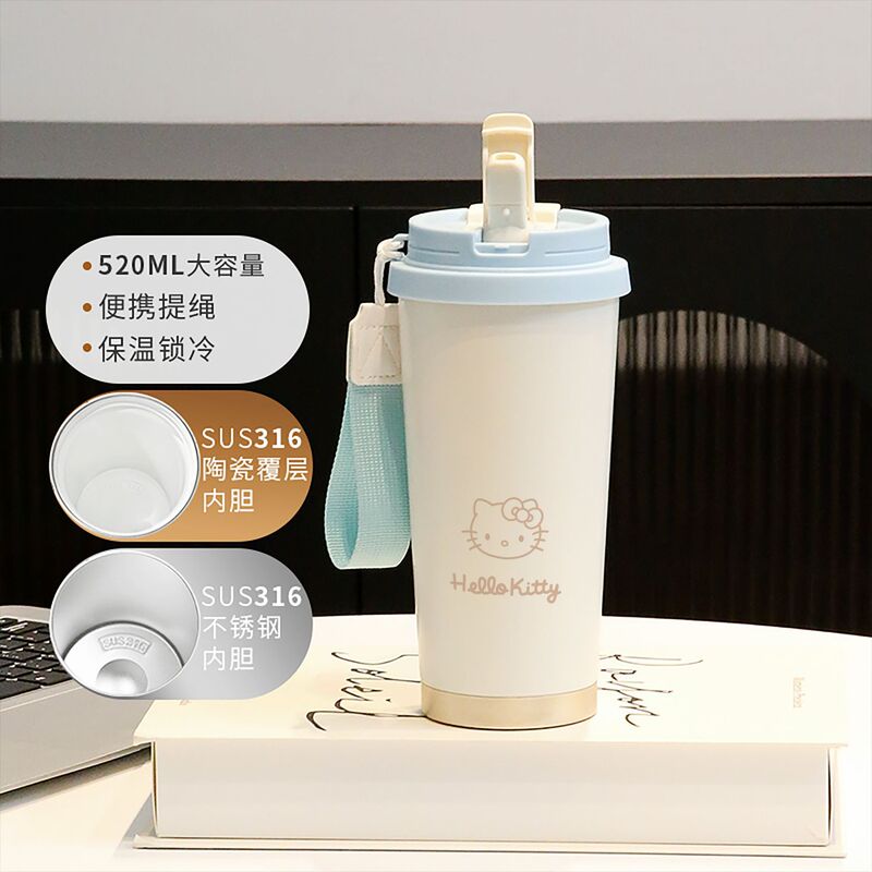 新款童趣咖啡杯316不锈钢保温杯卡通带吸管杯子双饮高颜值喝水杯|undefined