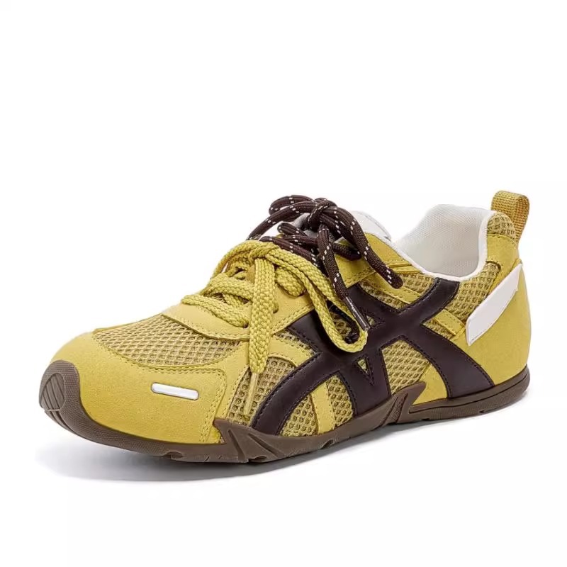 Versión de piel de vaca ~ 25 años de verano, suela gruesa, cordones dobles, malla voladora, zapatos de entrenamiento alemanes, zapatos casuales de cuero transpirables, mujeres