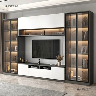 New Solid Wood Floor-Standing Tv Cabinet Integrated Full Wall Tv Background Wall Tv Cabinet Living Room Storage Cabinet Package Installation