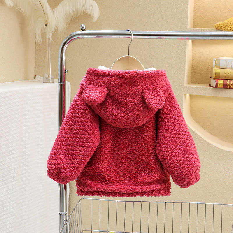 Otoño e Invierno forrado de lana de los niños Outwear niños y niñas de moda con capucha abrigo niñas Teddy Velvet fleece-forrado top