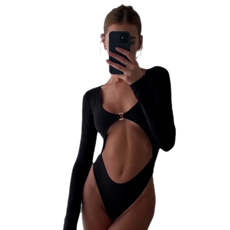 El mono ajustado de metal sexy negro de primavera y otoño de estilo europeo y americano más vendido admite la tendencia de envío de AliExpress