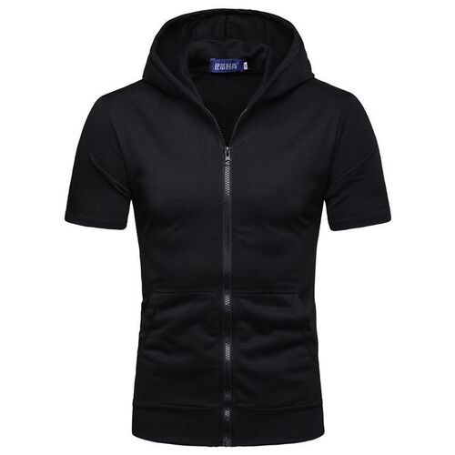 Zip-up Hat Opening Short Sleeve T-shirt Men's Hooded Sweatshirt Long Sleeve Top Short Clothing Summer Short