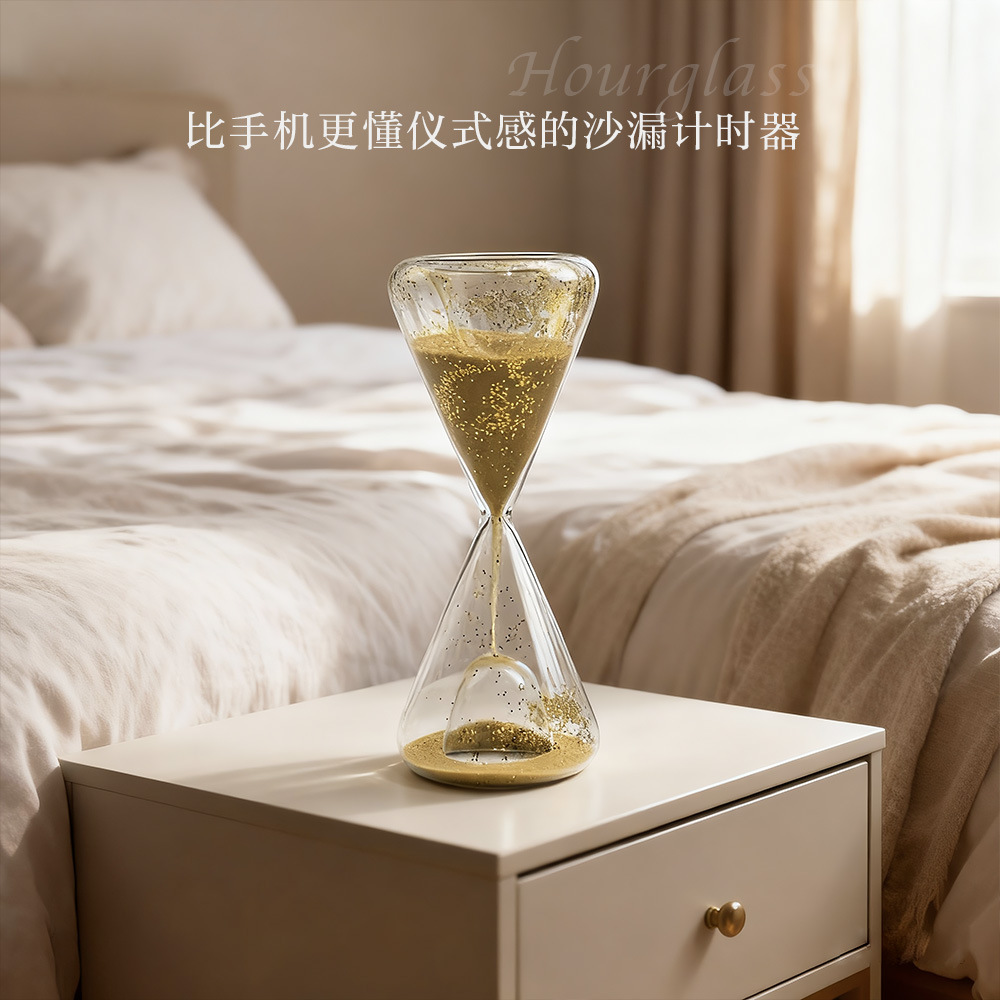 Creativo cónico dorado sequin de vidrio reloj de arena temporizador adornos para el hogar decoración de escritorio regalo artesanía de vidrio