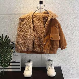 Boys' Corduroy Jacket 2025 New Trendy Baby Thickeneded Jacket Winter Velvet Top Kidsren's Cotton Outwear