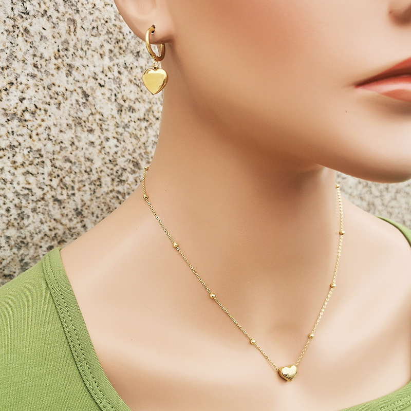 15g Weight Fashion Heart Shape Titanium Steel Gold Plated Earrings Necklace
