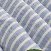 纯亚麻蓝白条纹床品面料 色织条纹窗帘布料 100% linen bedding