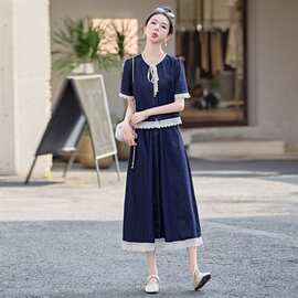 蕾丝拼接牛仔裙套装女2025夏季新款时尚穿搭气质牛仔外套两件套棉