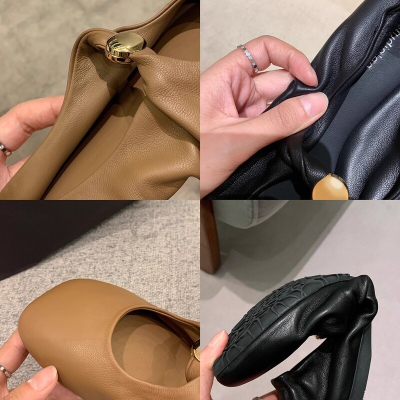 现货秒发~葡萄妈 扭结小金扣时髦苹果头软糯羊皮低跟单鞋女春秋|undefined