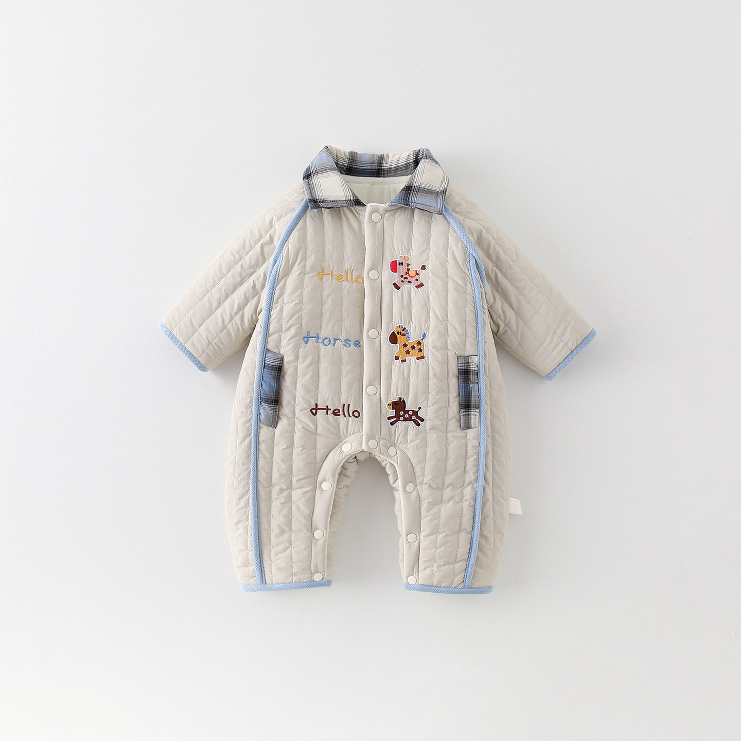 男宝宝秋冬装连体衣新生儿翻领夹棉哈衣外套婴幼儿冬季加厚外出服