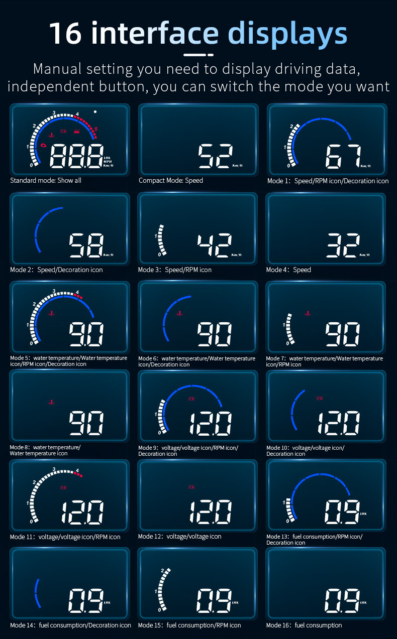 Hud Head-Up Display Obd Car Modification High-Definition Floating Projector with Built-In Sunshade Car Speedometer