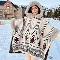 Европейская и американская осенне-зимняя вязаная шаль, женский осенне-зимний утолщенный плащ Amazon, трансграничный хит продаж, плащ с капюшоном и разрезом