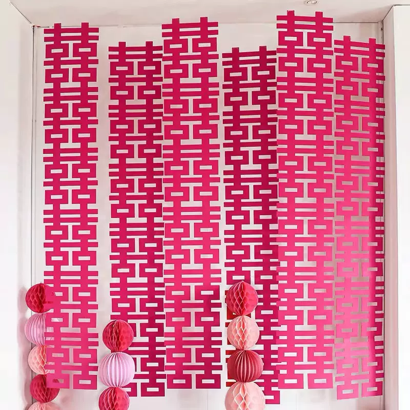 无纺布喜字玫红色长条喜字 厂家批发酒店结婚新房粉色长条喜字
