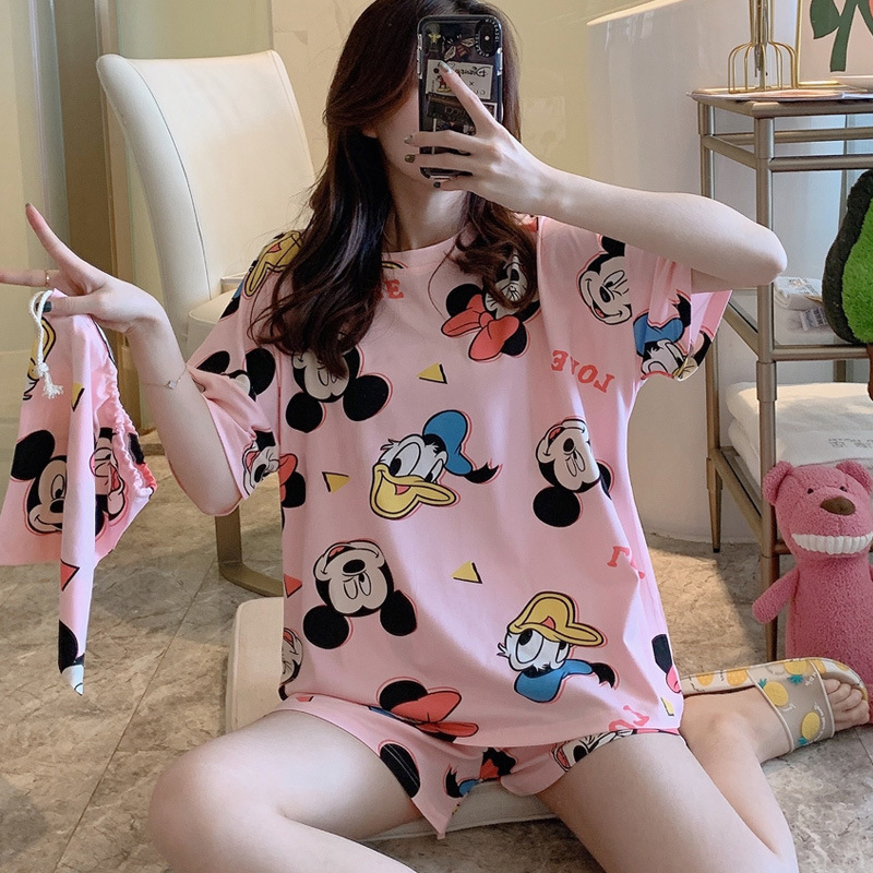 Pijamas mujeres verano suelta más tamaño dulce lindo estudiante pantalones cortos de manga corta se puede usar fuera estilo coreano desgaste del hogar traje