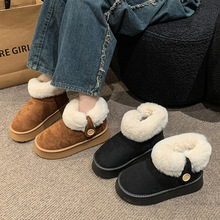 加绒毛毛棉鞋女冬季包跟雪地靴女一脚蹬保暖棉靴学生增高厚底女鞋