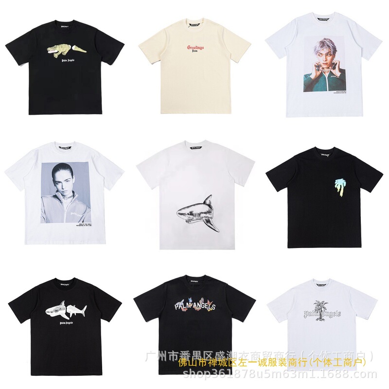 Pa Palm Angel Palm Tree Letter Print Short Sleeve Men's Loose Drop Shoulder Sleeve Top Women's T-Shirt Summer