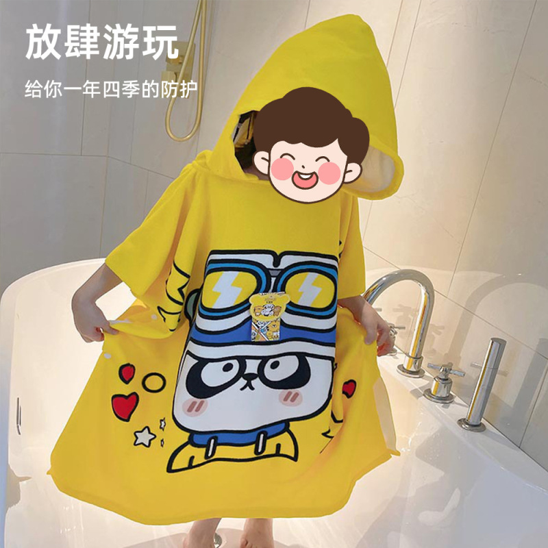 2025新款儿童浴巾斗篷小孩连帽浴袍卡通印花可穿浴巾批发柔软舒适|undefined