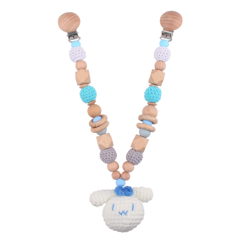 Cadena de chupete de bebé Campana de cama de bebé de madera Muñeca de ganchillo cordón anti-pérdida Cochecito de bebé Hanging toy