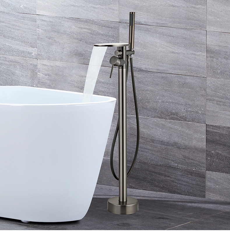 The factory supplies water-plated grey floor-standing waterfall bathtub faucets with high-flow cold and hot dual-control shower heads undefined