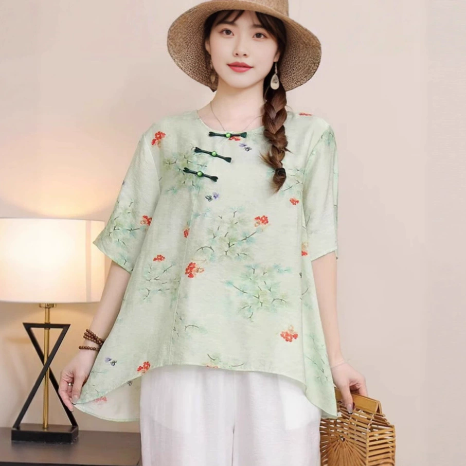 Китайский стиль ретро литературный стиль с круглым вырезом