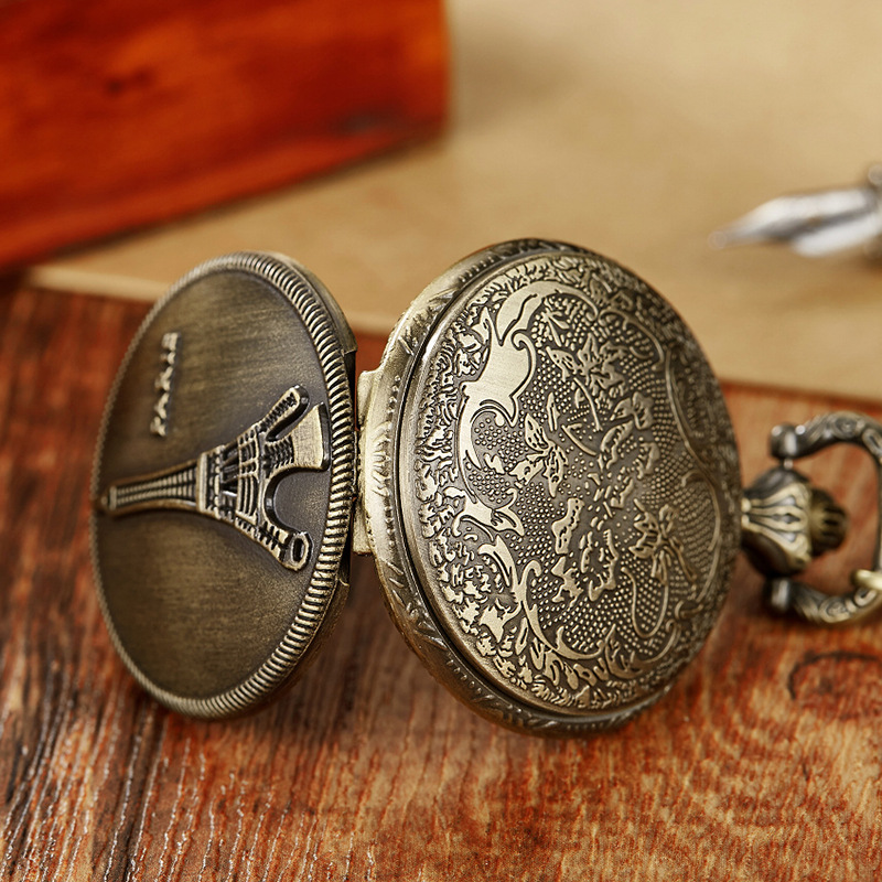 Pointer Display Type Round Dial Shape Vintage Style Eiffel Tower Quartz Pocket Watch Women's Watches
