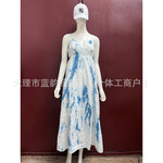 压花长吊带裙高档精品气质长裙长连衣裙手工蓝染裙子云南旅游旅拍