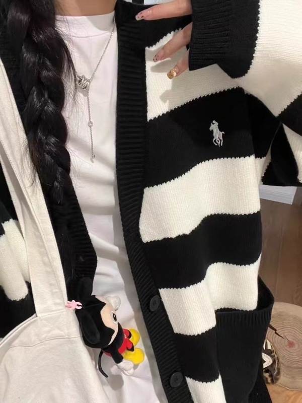 韩版毛衣外套秋冬季新款女装宽松慵懒黑白条纹针织女装开衫|undefined