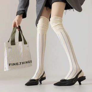 Stockings over the knee socks children's new fashion design color stripe personality catwalk high pile socks