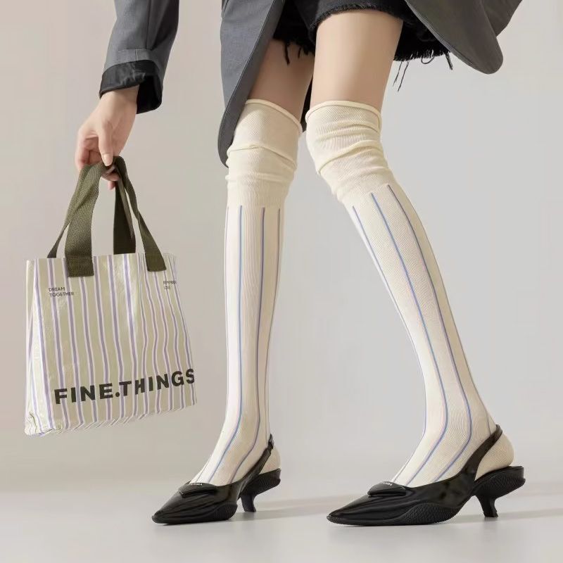 Over-The-Knee Socks for Women, Trendy Design with Color-Blocking Stripes, Unique Runway Style, High-Tube Slouch Socks, Ballet Style