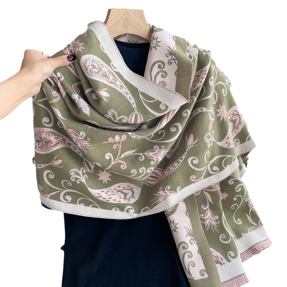 Comercio exterior retro Flor de anacardo Otoño e Invierno versátil largo engrosado bufanda chal de doble cara de Cachemira-como bufanda caliente para las mujeres