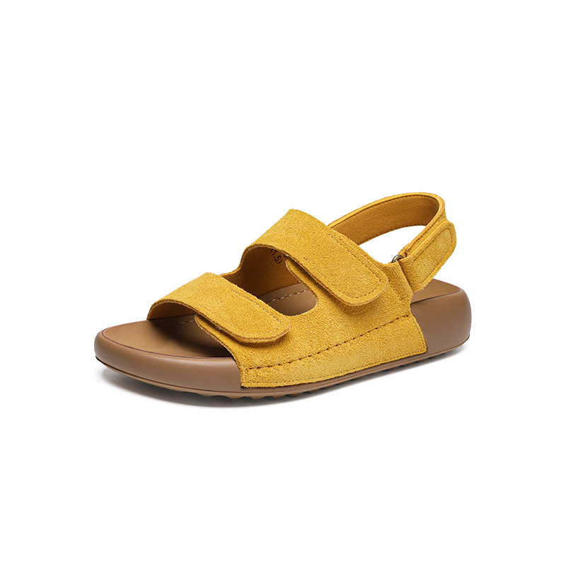 Dép Birkenstock nữ đế bằng quai chữ V dán Velcro, dép thời trang mùa hè đi biển — IL02 màu vàng
