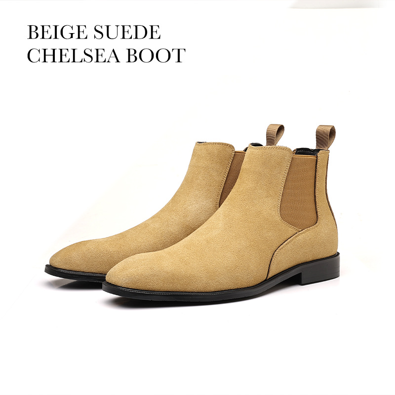 Cross-Border Autumn and Winter Solid Color Chelsea Men's Boots, British Fashion, Large Size, Suede Slip-On Short Leather Shoes