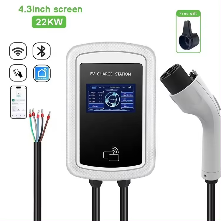家用新能源汽车壁挂式充电桩白色32A22KW带网络功能蓝牙WiFi刷卡
