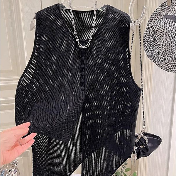 Summer Fashion Thin Irregular Knit Vest for Women, French Design, Hollowed-out Loose Outerwear