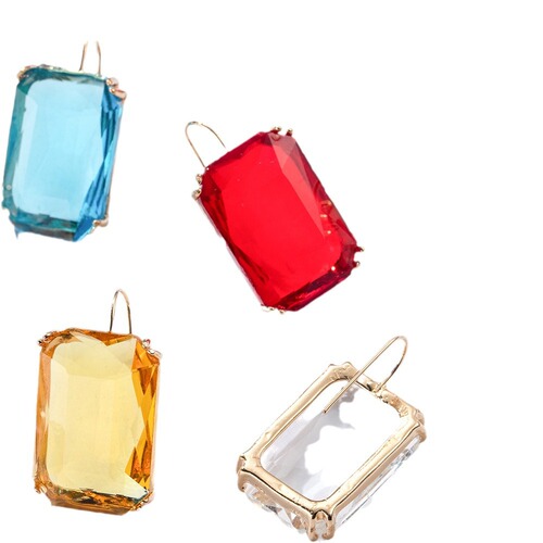 European and American cross-border jewelry niche design colorful square rhinestone earrings for women geometric fashion ear hook earrings