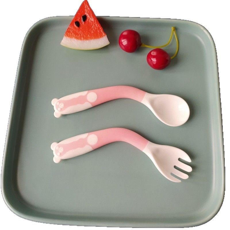 Procesamiento de liquidación trenzado tenedor cuchara traje portátil bebé alimento suplemento vajilla aprendizaje comiendo cuchara curvada