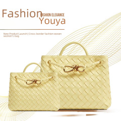 2023春季新款編織包跨境時尚金屬繩托特包復古設計單肩手提女包