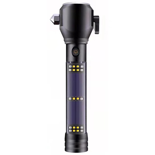 New solar-powered rechargeable multi-functional bright car emergency fire extinguisher glass-breaking escape safety hammer flashlight