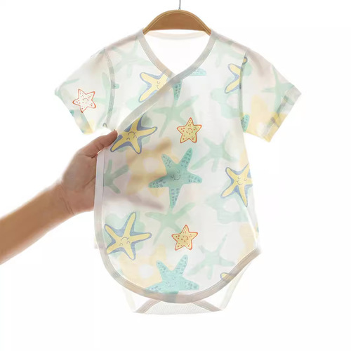 Baby summer thin mesh back A-class pure cotton short-sleeved baby triangle diaper cover air conditioning suit onesie