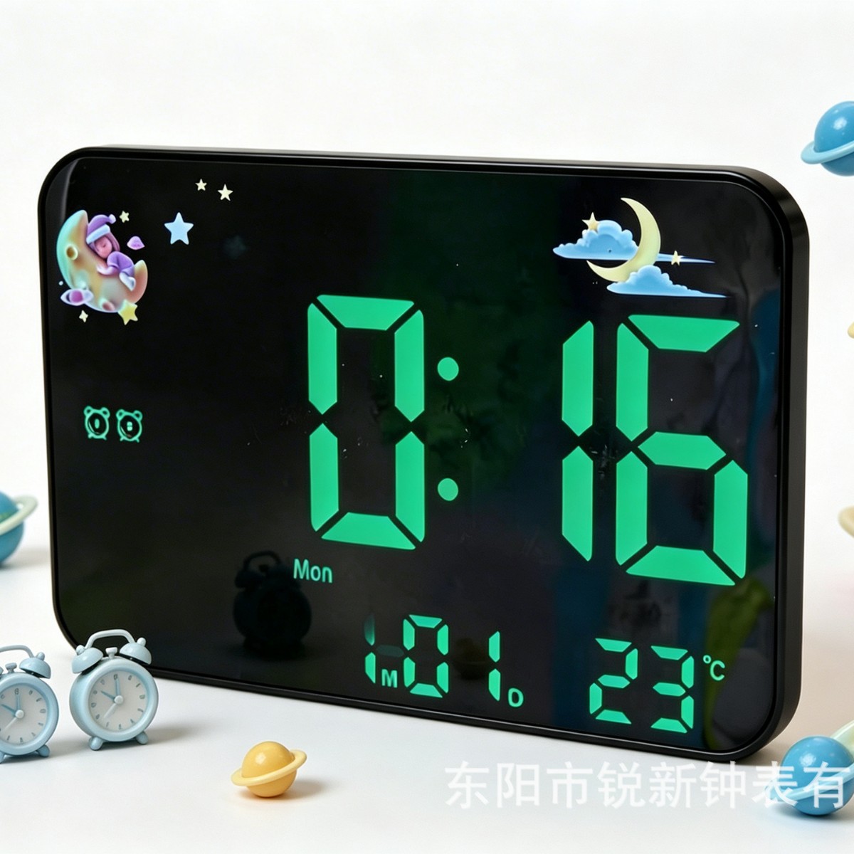 Reloj de espejo creativo más vendido de Amazon, reloj multifuncional con pantalla LED de temperatura, diseño simple con indicador del día de la semana 2715
