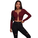 (Трансграничная торговля), весенний ретро сексуальный трикотажный короткий свитер с молнией, кардиган, лонгслив, европейский стиль, в обтяжку