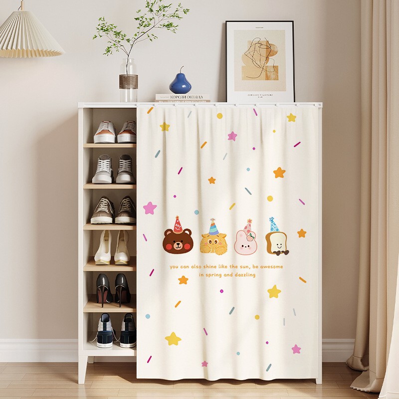 No-Door Shoe Cabinet Cover Curtain with Magic Tape, No-Drill Cabinet Dustproof Curtain, Storage Rack, Miscellaneous Cabinet Cover-Up Curtain