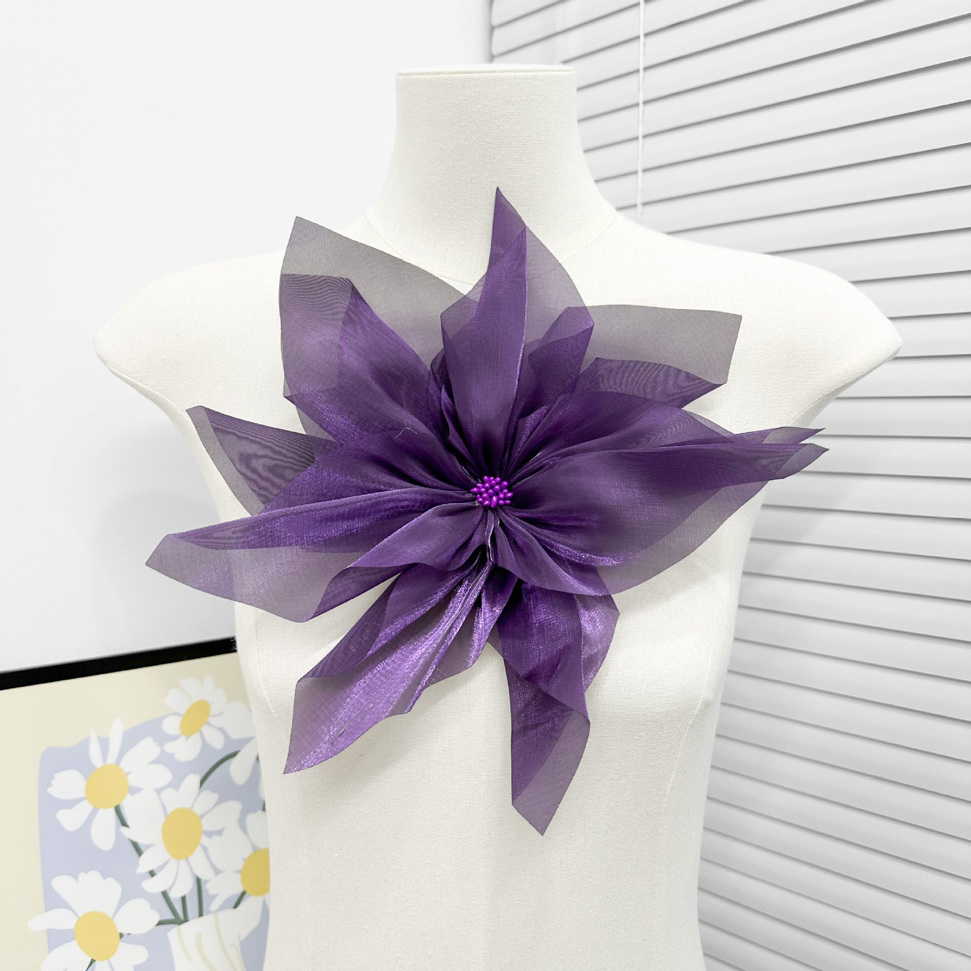 Flor de Organdí Decorativa de Poliéster para Vestidos y Ropa image 15