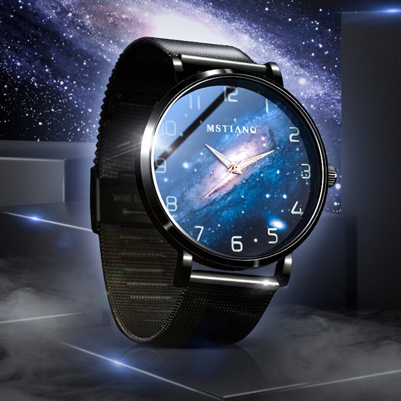 Star luminous men's watch Korean simple ultra-thin non-mechanical black technology quartz watch boys teenagers
