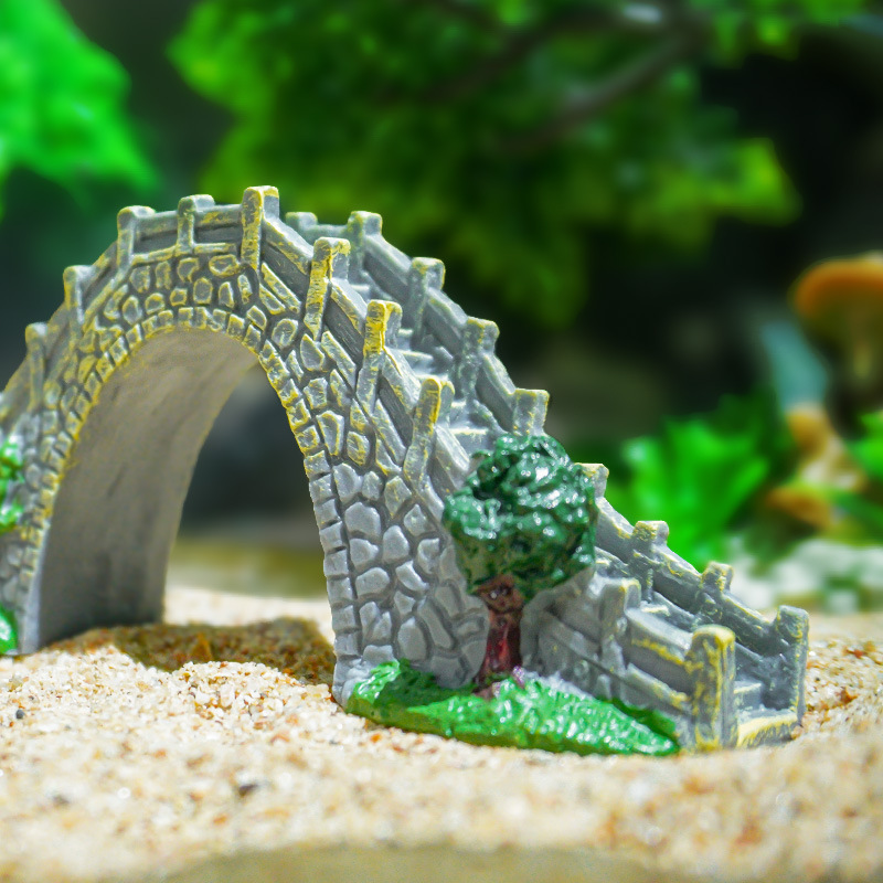 Nuevos adornos de bonsái de puente de piedra, micro-paisaje para peceras, puente de arco único de PVC, puente pequeño de estilo arquitectónico antiguo al por mayor