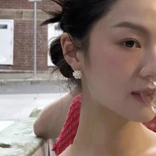 法式复古珍珠耳钉天然淡水925银针手工编织花球荷静同款耳环批发